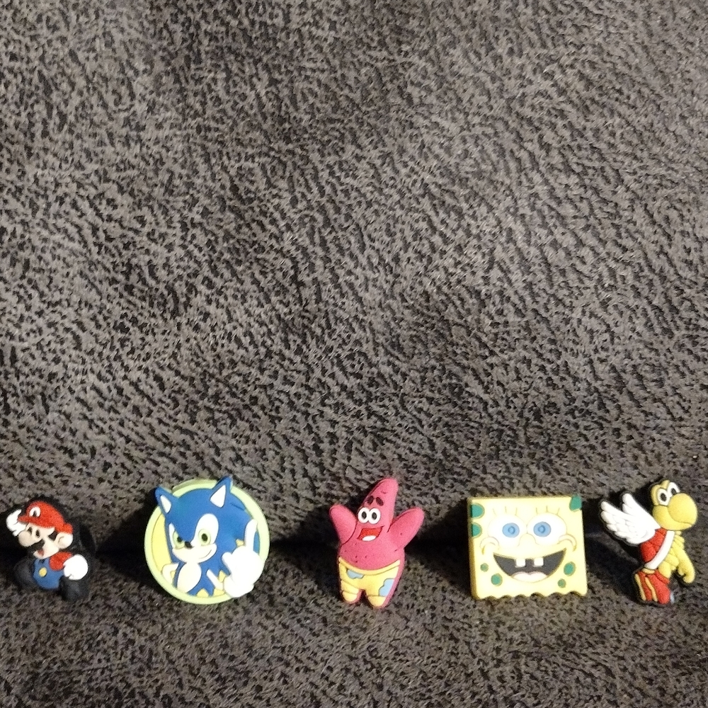 Croc Charms Lot Of 5 Mario,SpongeBob,Sonic, Patrick and Kopa